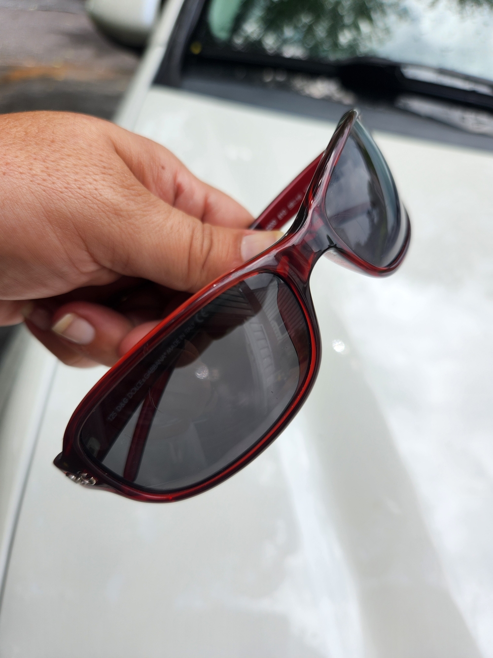 Vintage Dolce & Gabbana Red Transparent Frame Sunglasses with Dark Lenses